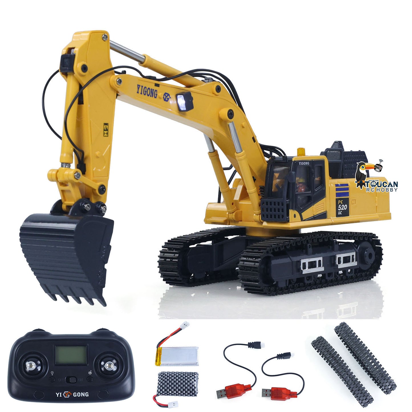 In Stock 1/50 Mini Plastic RC Excavator Toy PC520 RTR Electric Lifting Wheel Digger N20S Motor Metal Track Bucket Lights Sound Radio Control Battery