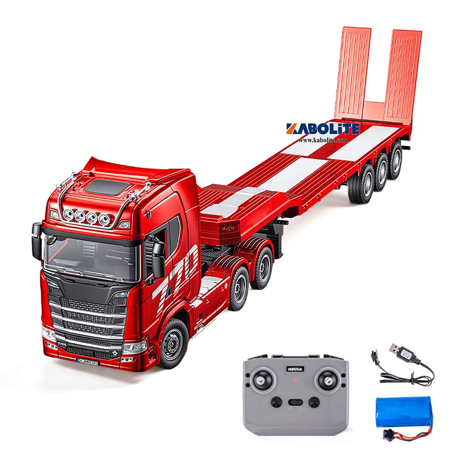 HUINA RTR 1/24 Remote Control Tractor Truck 770S W/ Light Sound System Manual Support Legs Tail Board 3Axle Semi Flatbed Trailer