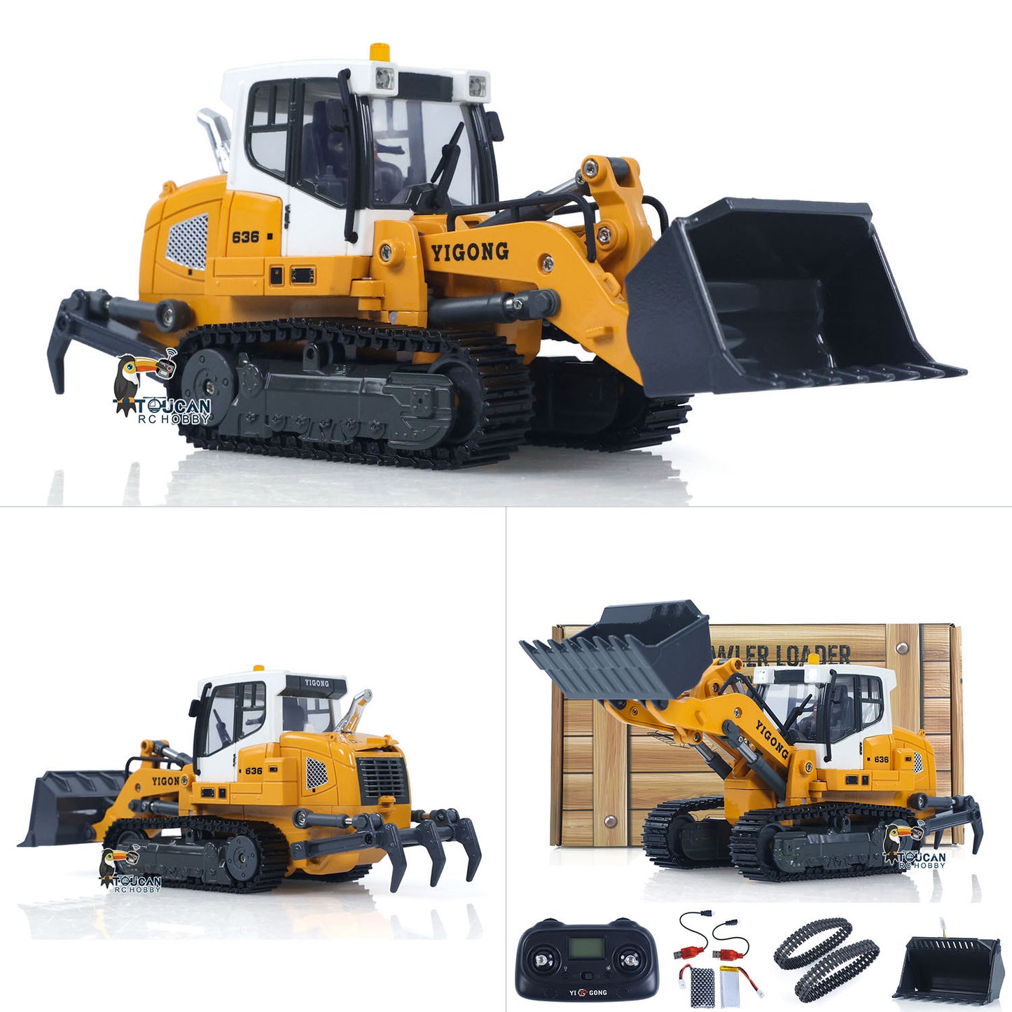In Stock LR636 1/50 RC Tracked Loader Electric Lifting Radio Control Model Vehicle Metal Openable Bucket Tracks Ripper Soil Loosening Hook