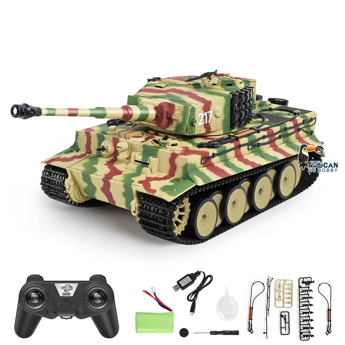 TOUCAN RC HOBBY HY Model 1/24 Plastic RC Tank German Tiger I Remote Control Tanks with Infrared Battle Simulated Smoke LED Lights Sound Recoil Effects