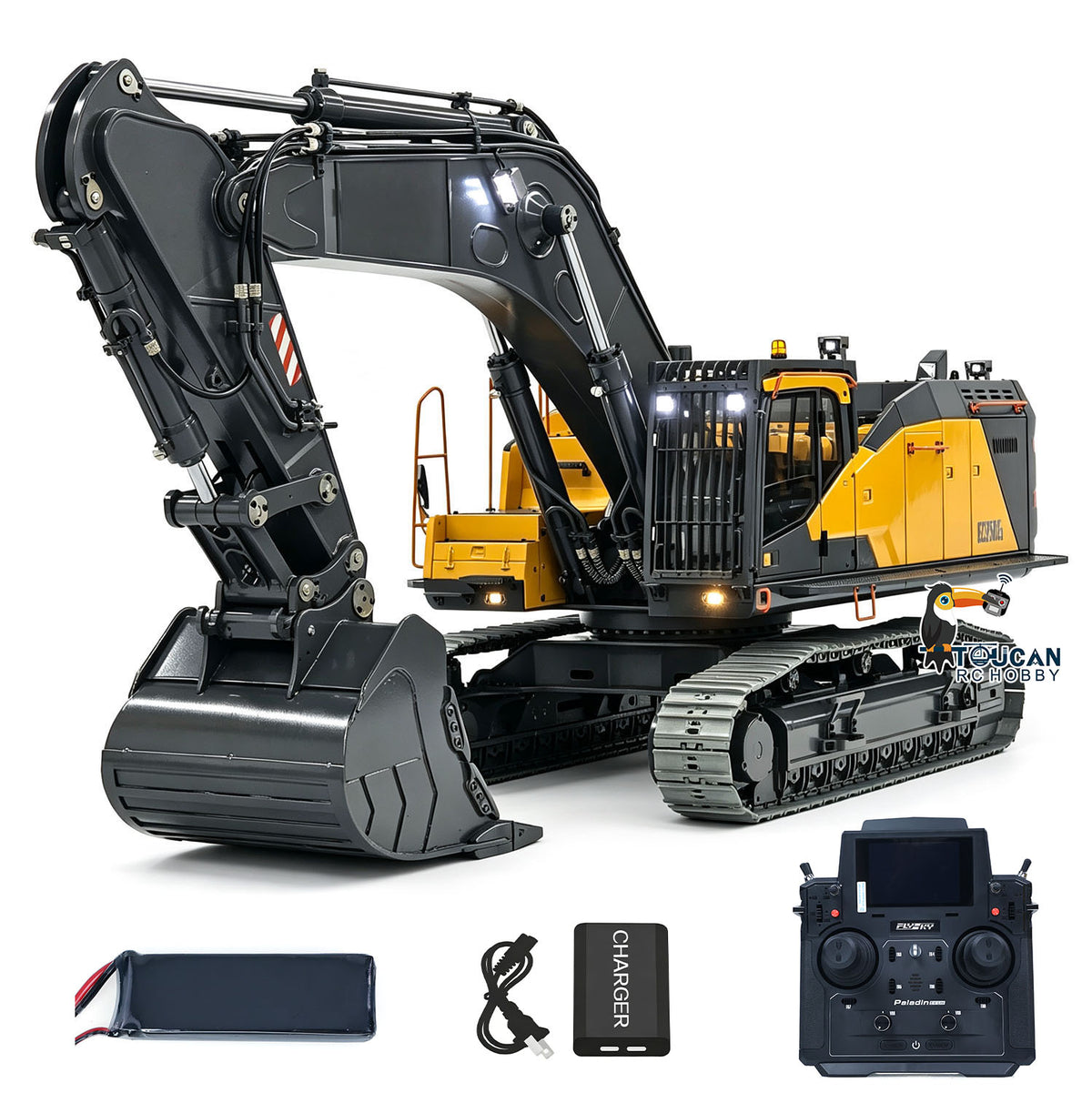 TOUCAN RC HOBBY MTModel EC950 1/14 Metal RC Hydraulic Excavator Dual Pump Digger Model 8CH Valve Ripper Light Sound Brushless Drive Motor Display Screens for Adult