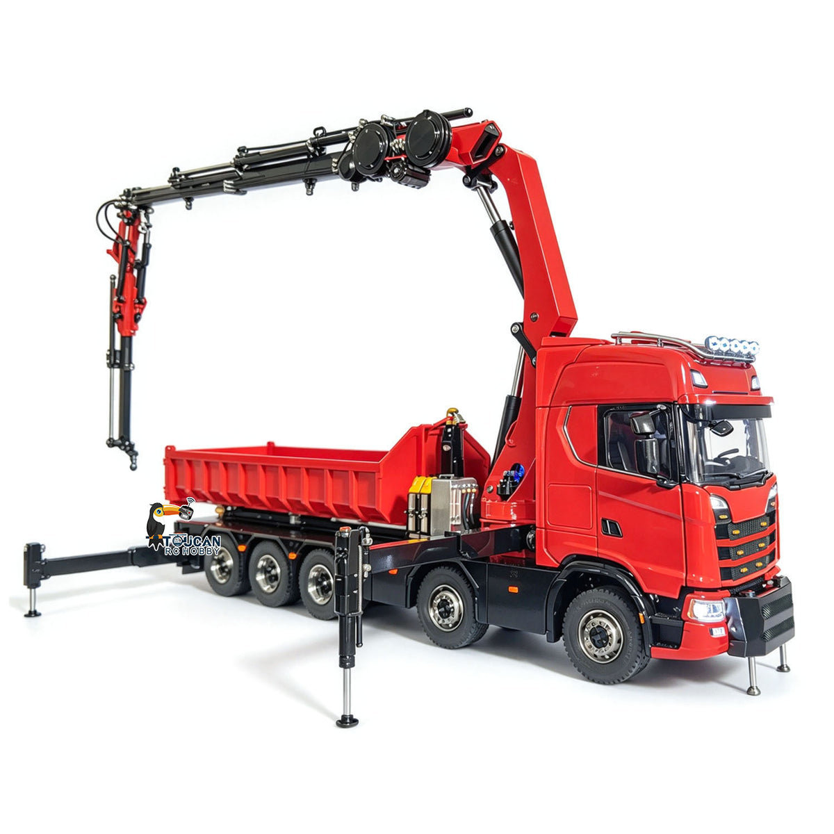 TOUCAN RC HOBBY LXY 770S 1/14 Metal 10x10 RC Roll On Off Crane Dump Truck RTR 10CH Valve 3-Speed Gearbox Fly Jib Arm Winch Differential Locks Light Sound Rear Axle Lift Steering