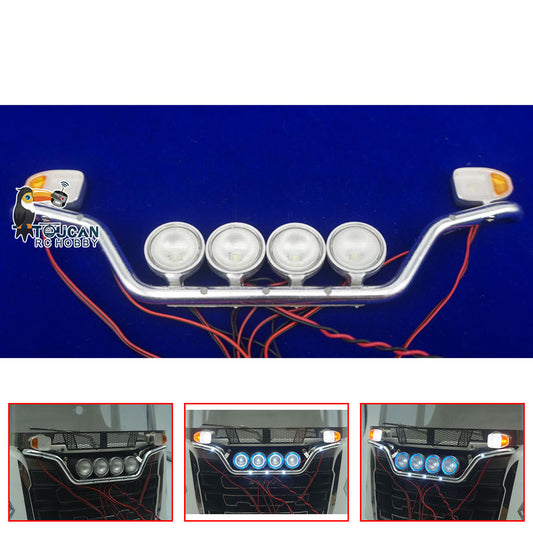 Aluminium Bar Light with 4 Round LED Lamp for 1/14 RC Tractor Truck 770S 56371 56323 Cars Radio Controlled TractorModel