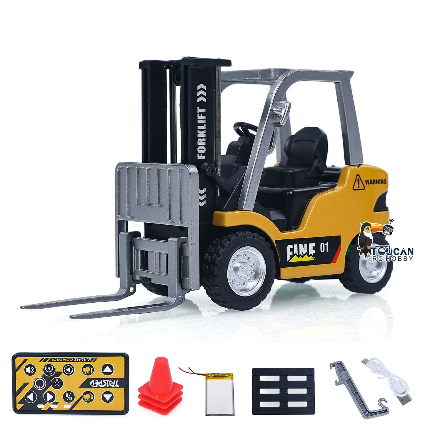 1/64 RC Forklift Full Proportion Control Realistic Details Road Barrier Desktop Ornaments Parent Child Interaction RTR