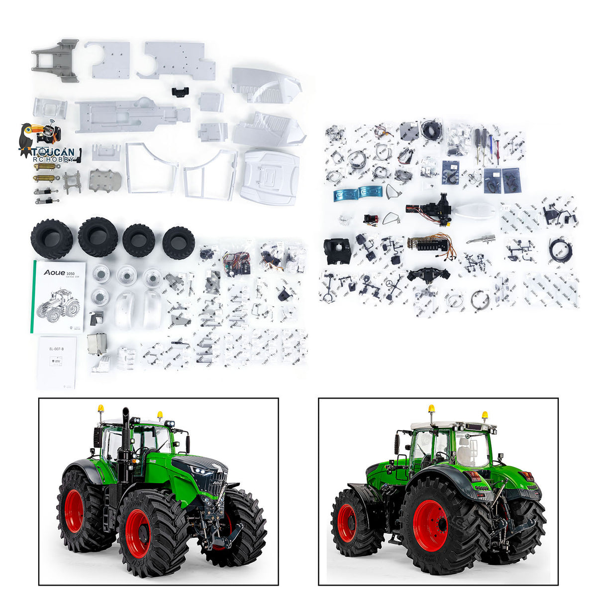 TOUCAN RC HOBBY LESU Metal 1/14 RC Tractor Truck AOUE 1050 4x4 Hydraulic Farm vehicle K500 Seedbed Pre-sowing Soil Preparation Planter Plough Light Sound
