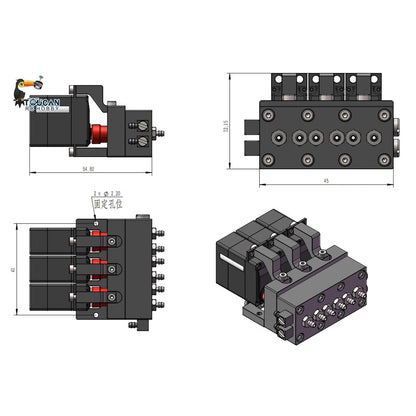 TOUCAN RC HOBBY 1CH 2CH 3CH 4CH 5CH Metal Directional Valve W/ Servo Spare Part for 1/14 RC Excavator Loader forklift Radio Controlled Truck Model
