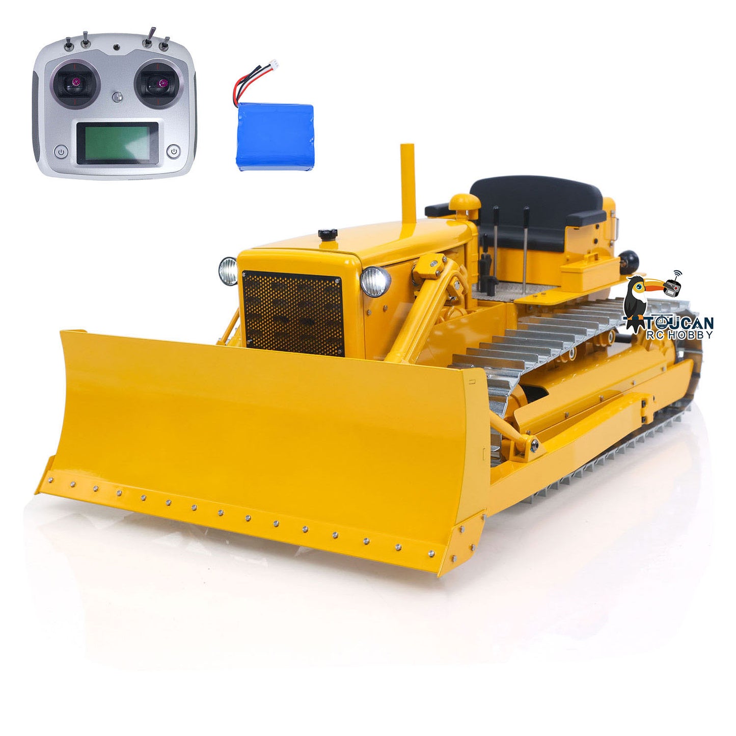 Fast Free Shipping for EU Metal 1/14 RC Hydraulic Bulldozer D7 Remote Control Dozer Model Engineering Vehicle Flysky Radio Light Sound System Battery