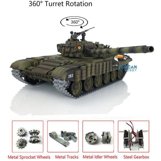 Henglong Metal 1/16 7.0 RC Battle Tank T72 Mainbord BB Shooting Upgraded 3939 360 Electric Military Hobby Model