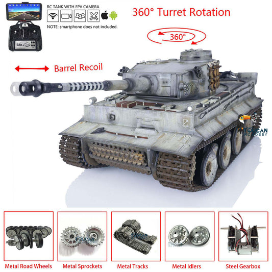 1:16 Henglong RTR RC Tank Pro 7.0 Tiger I 3818 Remote Control Military Cars FPV Hand Spray Painting Color Road Wheels 360 Turret