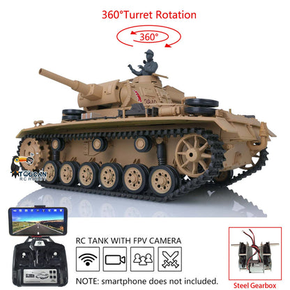 TOUCAN RC HOBBY Henglong 1/16 Plastic 7.0 3848 3849 Panzer III H L RC Tank FPV 360 Degree Turret Infrared System BB Smoke Steel Driving Gearbox Metal Barrel
