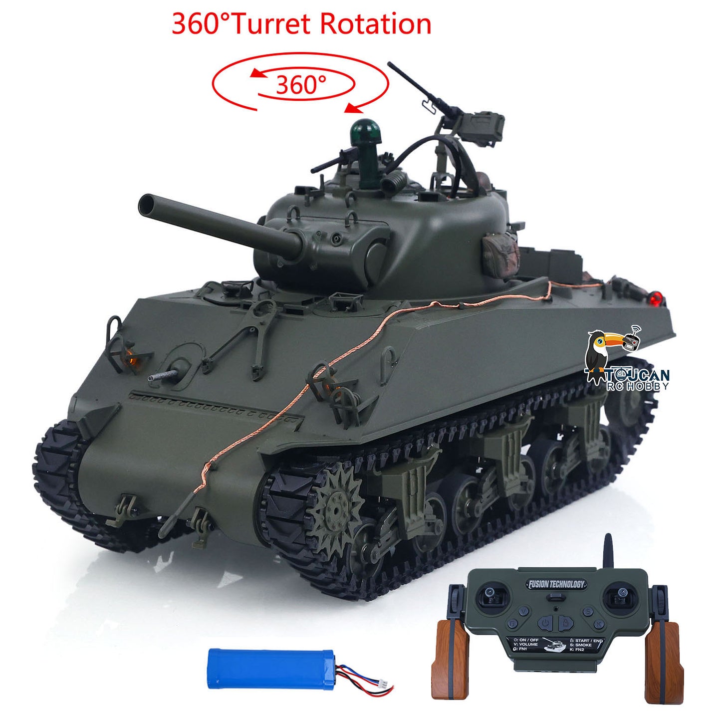 Large Hatch 1/16 Remote Control Tank Sherman M4A3 Infrared System Barrel Elevation Smoke Unit Metal Chassis Gearbox 360 Degrees Turret