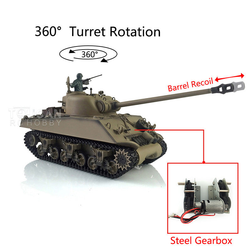 TOUCAN RC HOBBY Henglong 1/16 TK7.0 Plastic USA M4A3 Sherman 3898 RTR RC Tank 360 Degrees Turret BB IR Barrel Recoil Smoke Metal Barrel Steel Gearbox