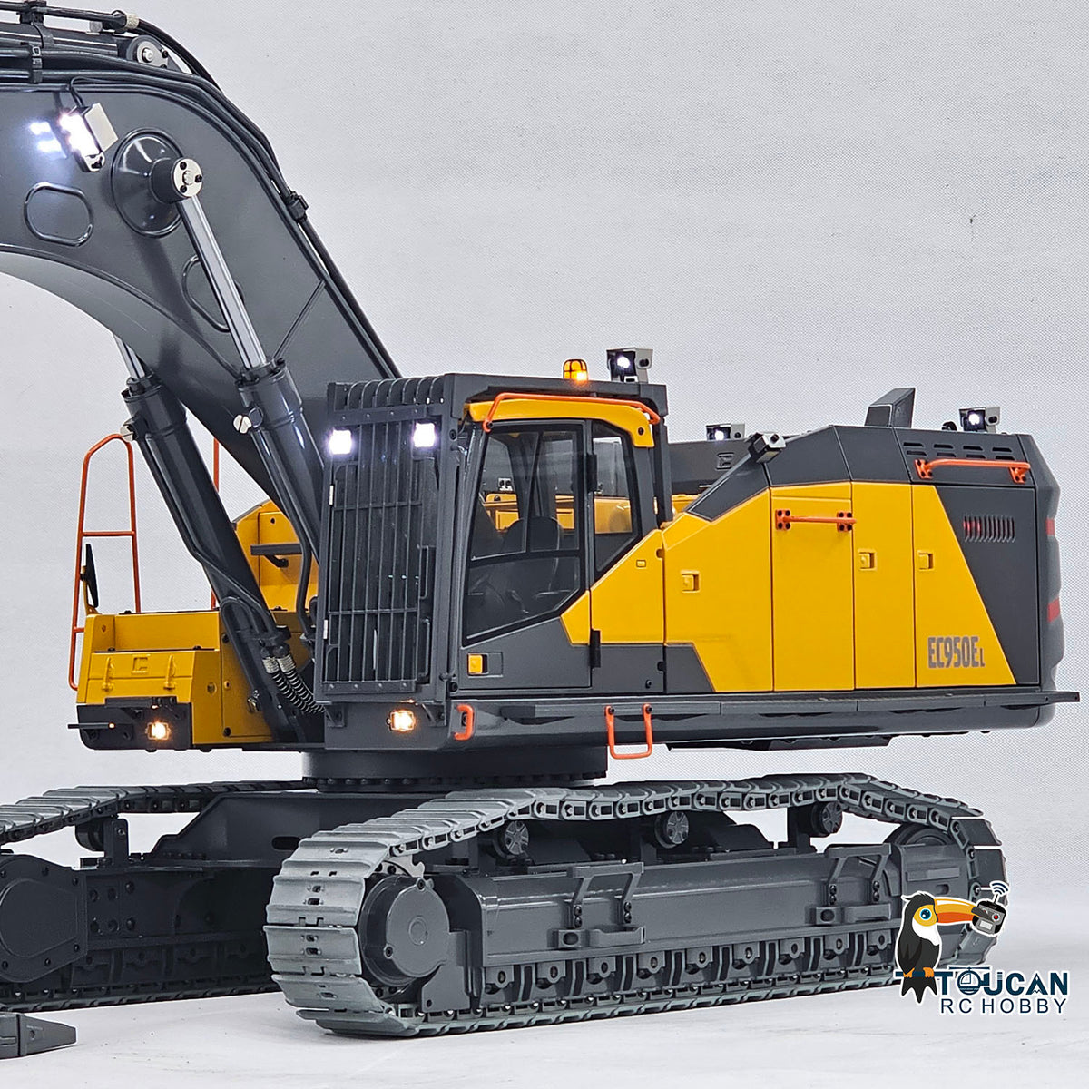 TOUCAN RC HOBBY MTModel EC950 1/14 Metal RC Hydraulic Excavator Dual Pump Digger Model 8CH Valve Ripper Light Sound Brushless Drive Motor Display Screens for Adult