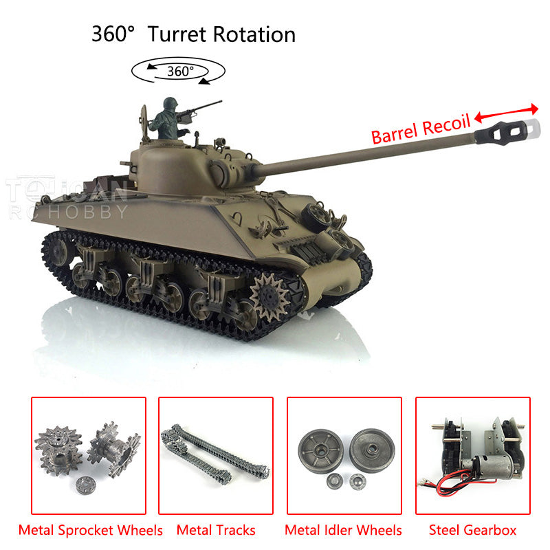 TOUCAN RC HOBBY Henglong 1/16 TK7.0 3898 USA M4A3 Sherman RTR RC Tank Barrel Recoil Smoke 360 Degrees Turret BB IR Metal Tracks Gearbox Drive Idler Wheels