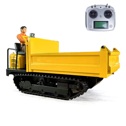 Metal 1/14 Remote Control Hydraulic Tracked Dumper Truck RC Tipper Model Construction Machine Light Battery Flysky Radio