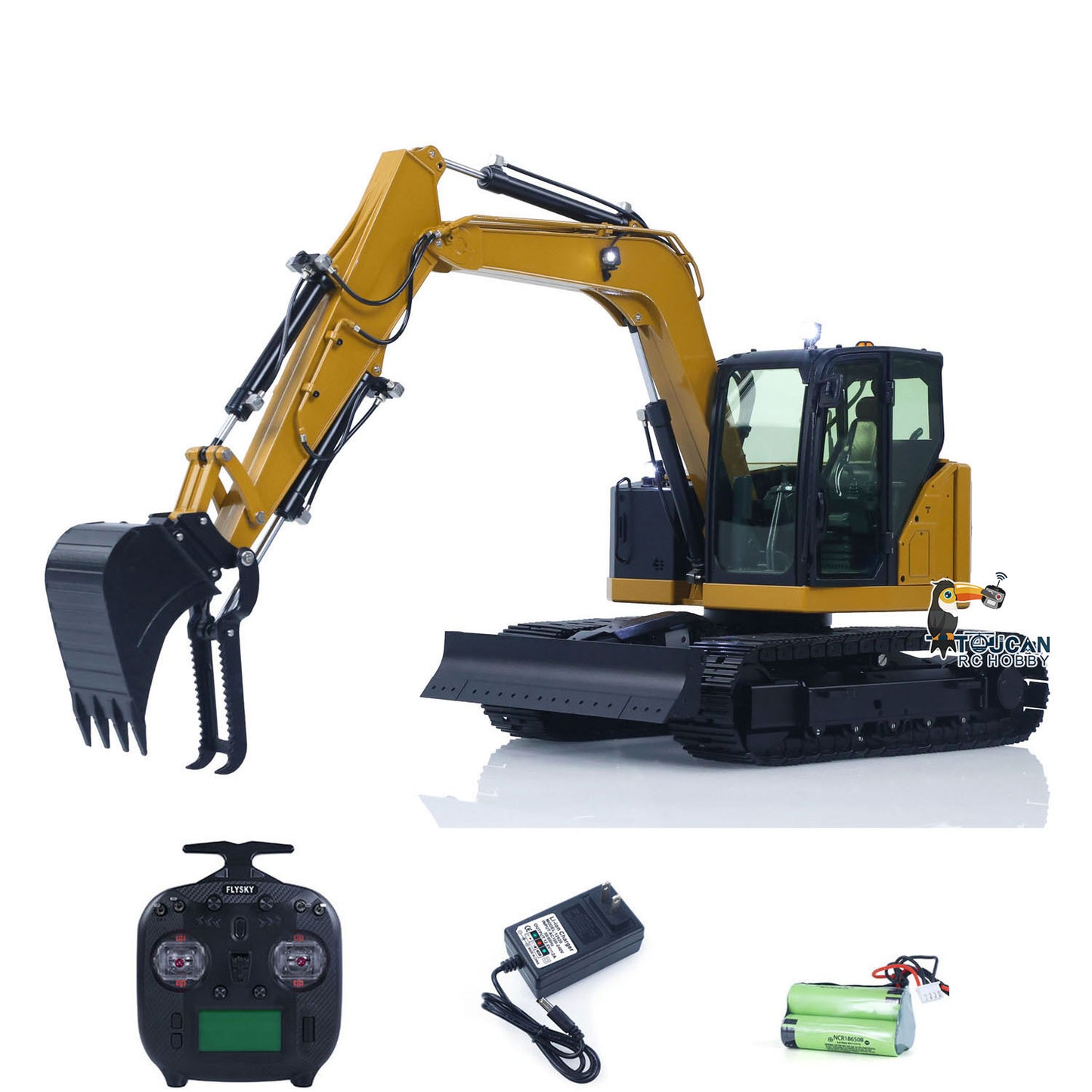 Metal 1/14 C308 Radio Control Hydraulic Excavator 4Valve RC Digger Engineering Vehicle Flysky ST8 Radio Lights Battery Assembled