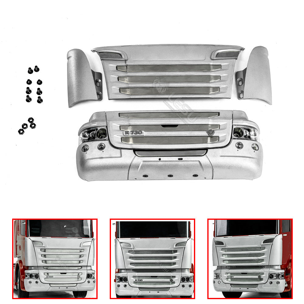 LESU Metal Front Face Net Bumper Set Side Spoiler for Modifying 1/14 Scale RC TAMIIYA R470 R620 to R730 Tractor Truck Car Model DIY Cabin