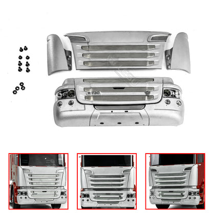 LESU Metal Front Face Net Bumper Set Side Spoiler for Modifying 1/14 Scale RC TAMIIYA R470 R620 to R730 Tractor Truck Car Model DIY Cabin