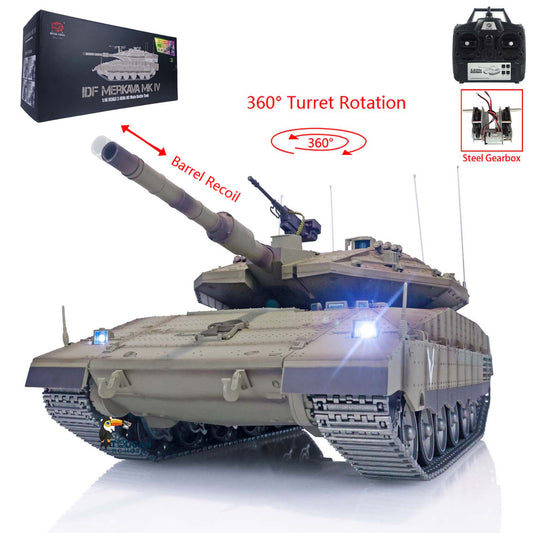 US STOCK Henglong 1/16 Scale Military Radio Control Tank IDF Merkava MK IV Model Metal Tracks Road Wheels Idlers Recoil Barrel