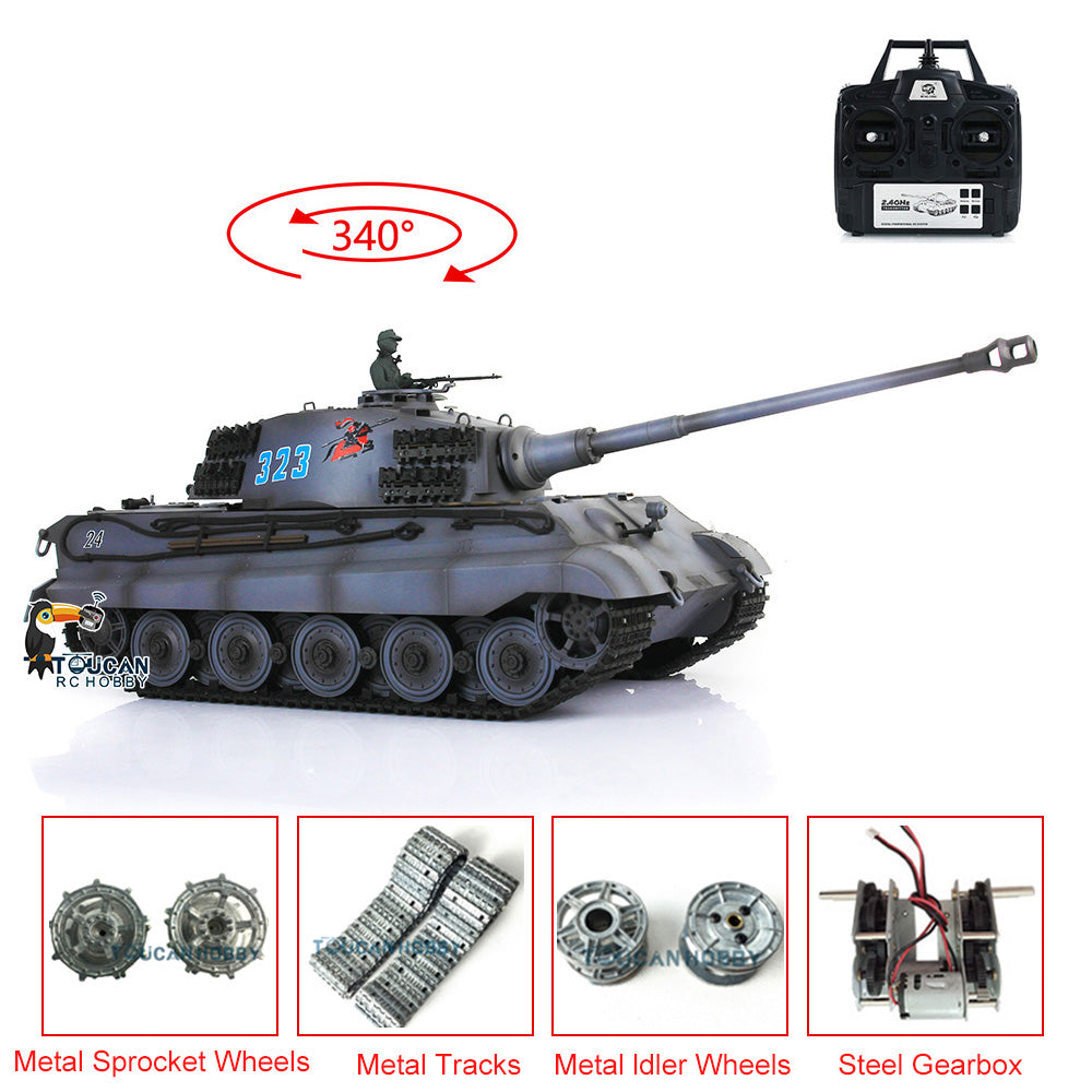 TOUCAN RC HOBBY Henglong 1/16 7.0 Upgraded King Tiger 3888A RTR RC Tank BB Infrared Combat Smoke Metal Barrel Tracks Drive Idler Wheels Gearbox
