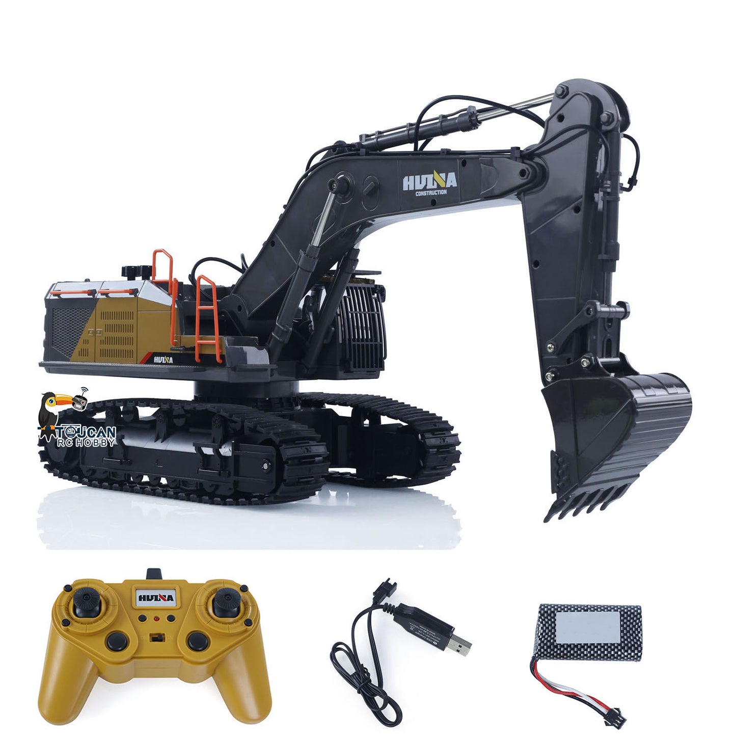 HUINA 1/14 RC Tracked Excavator Car Ready To Run 592 Model Assembled Painted 2.4Ghz Radio Light Sound Tracks Battery