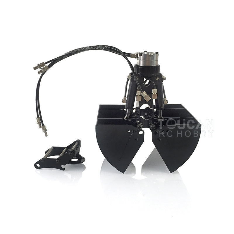 TOUCAN RC HOBBY MTModel Metal Electric Quick Release Coupler Hydraulic Claw Tiltable Bucket Clamshell Bucket Grab for 1/14 946 EC380 RC Excavator DIY Parts