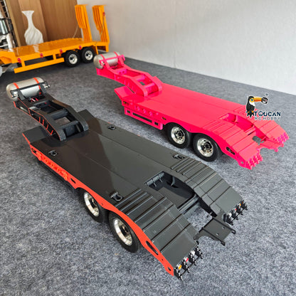 TOUCAN RC HOBBY HHG Model 1/14 Metal 2 Axle Flatbed Trailer Manual Width Adjustable 18-23cm with Lights Stainless Steel Wheels for RC Tractor Truck Model