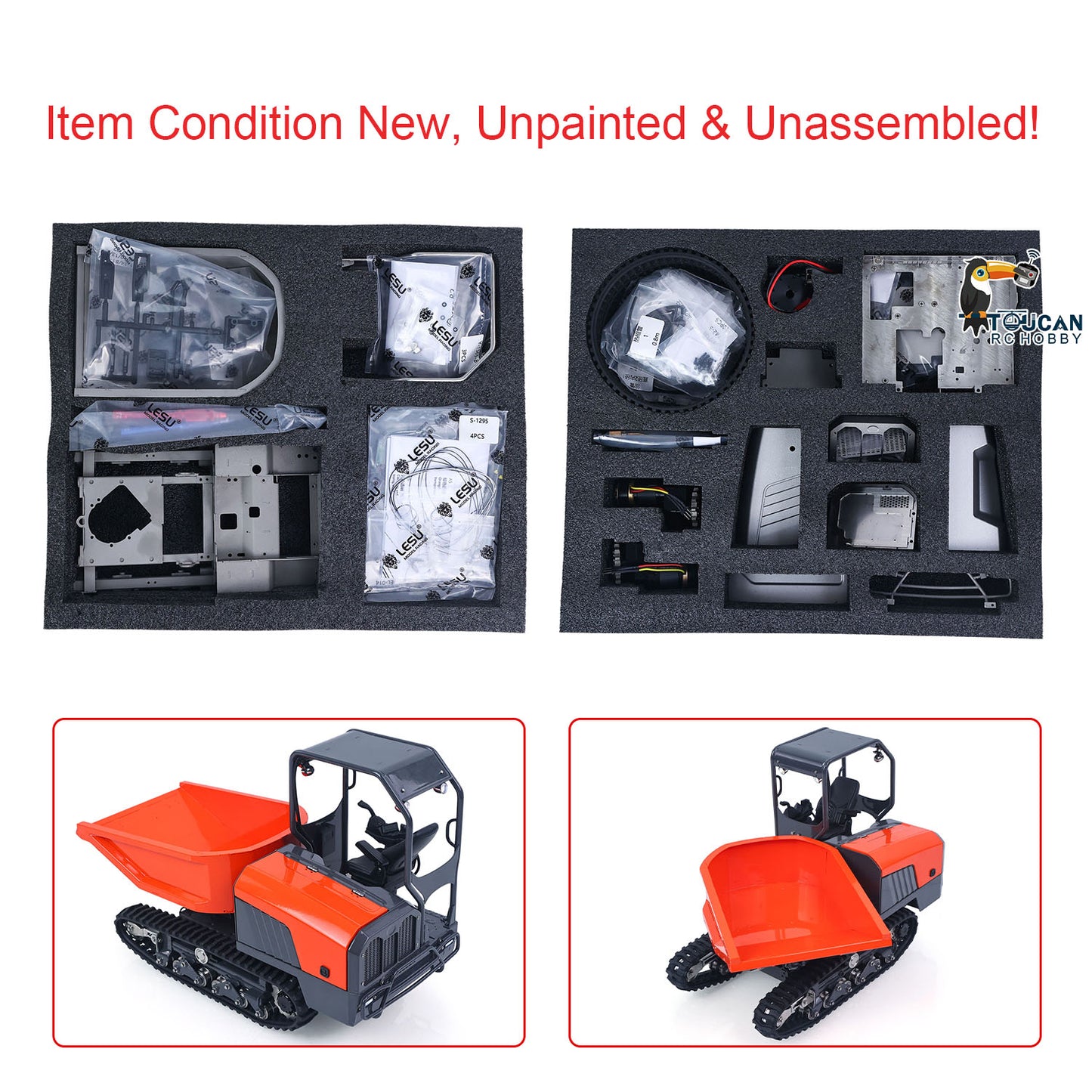 1/14 Hydraulic Remote Control Tracked Dumper KC300HR-5 Unpainted KIT LESU Metal RC Tipper Model Light System No Battery