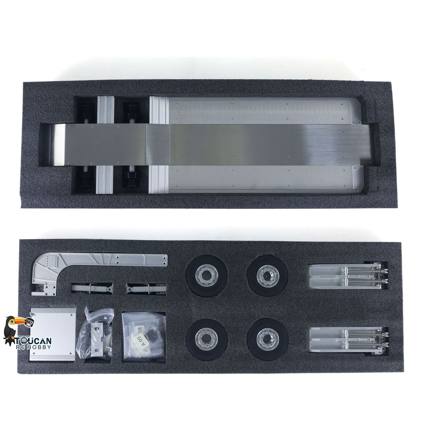 US Stock 1/14 DoubleE Metal 2 Axels Low Trailer Flatbed E012 001 for Remote Control Tractor Truck E113 RC Lorry Car Model Upgrade Parts