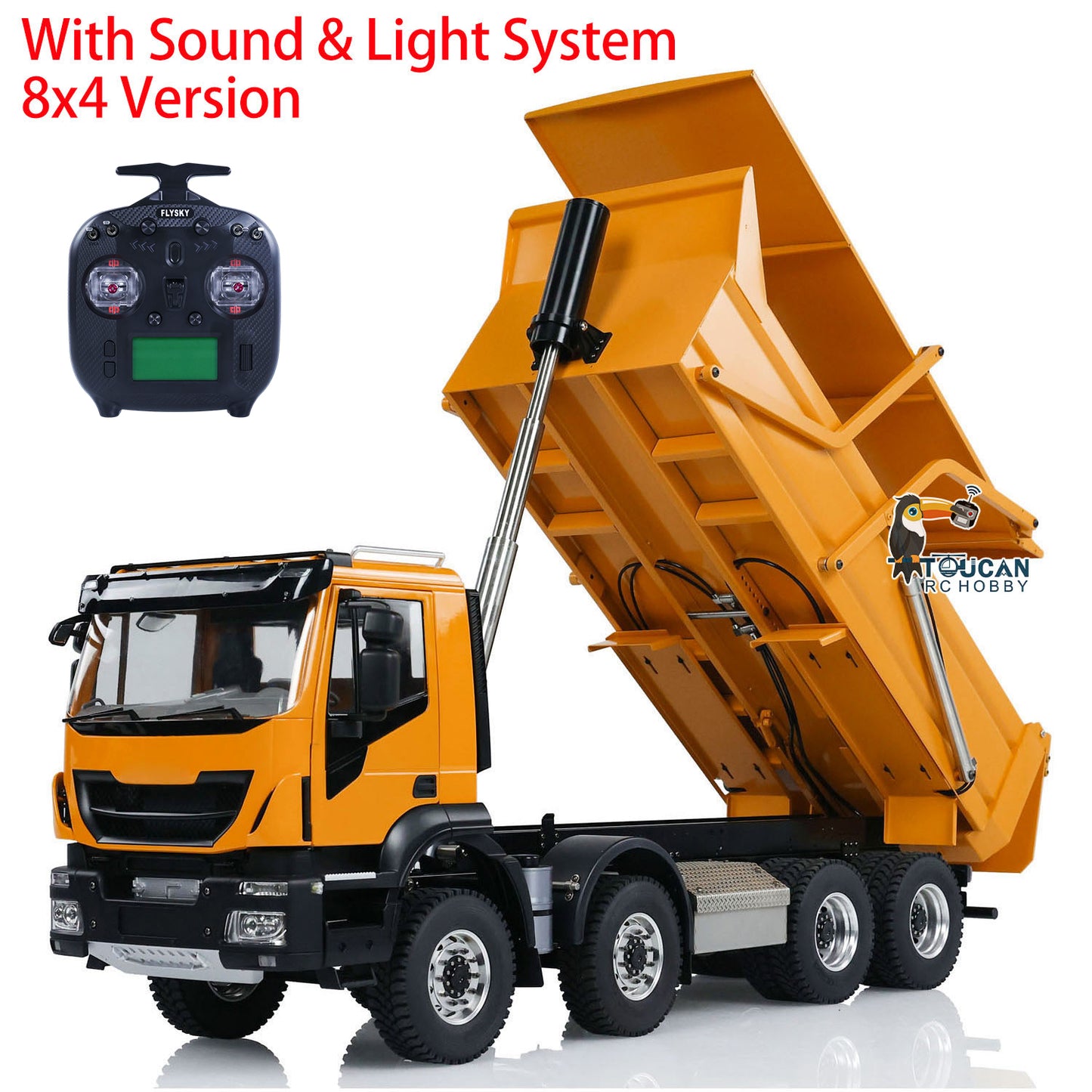 Metal 1/14 8x4 Hydraulic Flip-over Cover RC Tipper Truck Remote Control Dump Car LED Lights Sound System Assembled Painted