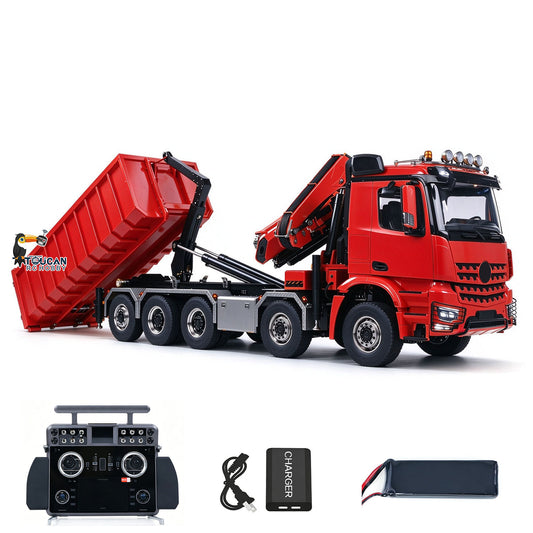 TOUCAN RC HOBBY LXY 1/14 10x10 RC Hydraulic Crane Dump Truck Radio Control Full Dumper Lorry with U-shaped Short High Standard Bucket Timber Flatbed