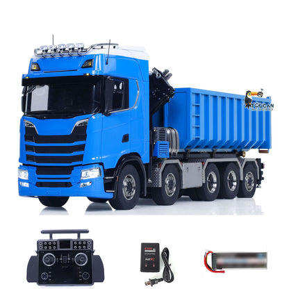 770S 1:14 5 Axles 10x10 Metal Chassis RC Hydraulic Dump Truck Remote Control Crane Full Roll Off Dumper Frsky XE Lite RC Vehicle Model