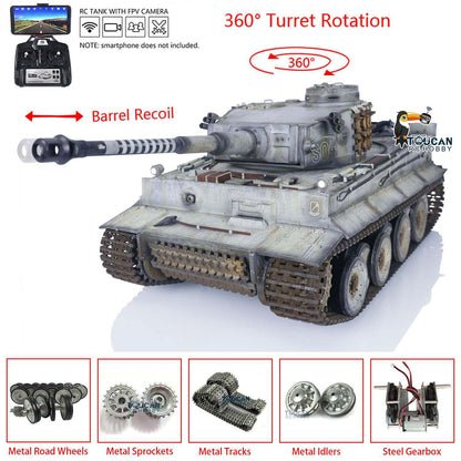 TOUCAN RC HOBBY Henglong 1/16 TK7.0 3818 Tiger I RTR RC Tank FPV 360 Degrees Turret Barrel Recoil Smoke Metal Tracks Sprockets Idlers Road Wheels Hand Spray Painting Color