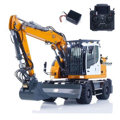 CUT Model LR914 PRO MAX 1/14 Metal RC Hydraulic Wheel Excavator RTR 11-Way Valve Axles Differential Lock Light & Sound System Quick Release Coupler Tail Hook for Hobby Collectors