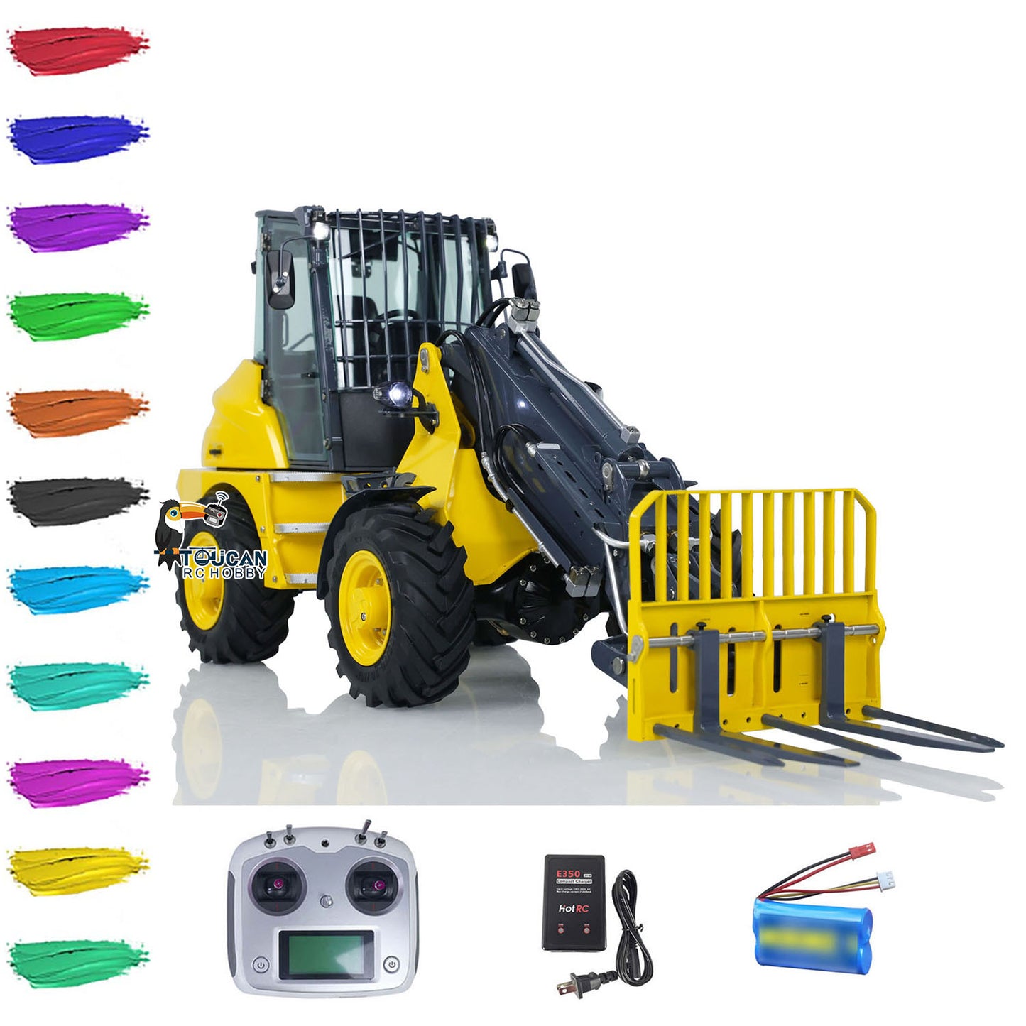 LESU AOUE AT1050 1/14 Metal 4X4 RC Hydraulic Telescopic Arm Loader FlySky I6S Radio Controller Fork Bucket Sound Light System