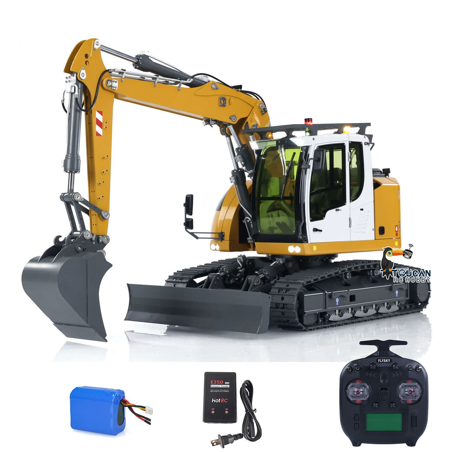 CUT Model 1/14 RC Hydraulic Excavator 914 5CH Valve Metal Remote Control Digger Warning Light Flysky ST8 Radio Sound System