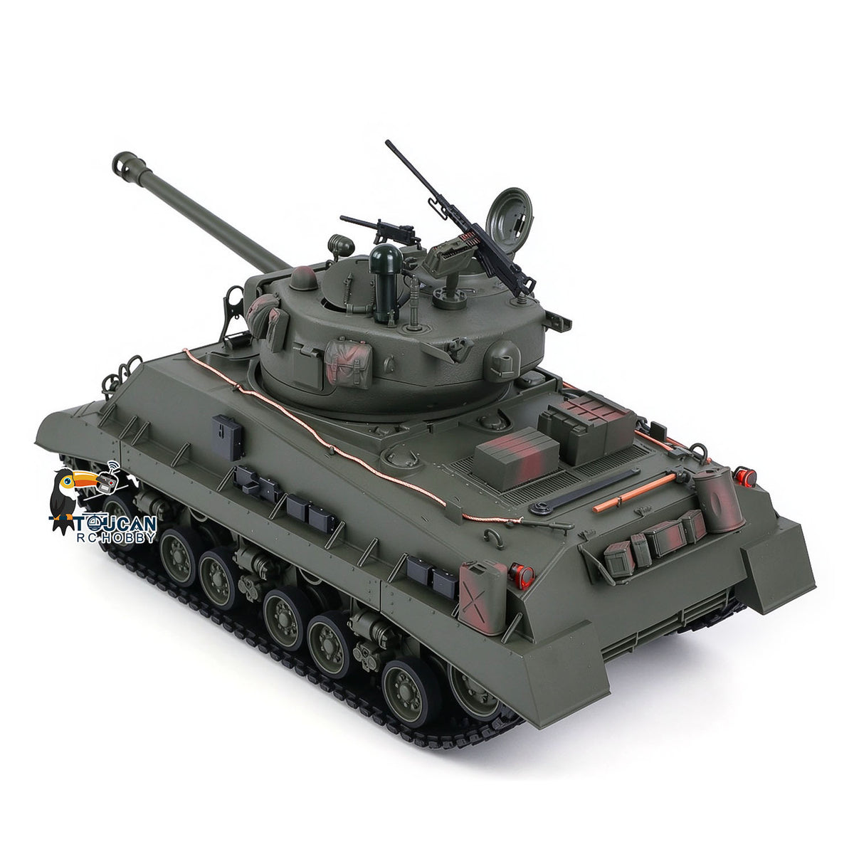 TOUCAN RC HOBBY HHRC Sherman M4A3 1/16 RC Tank Upgraded Side Skirts Infrared System Barrel Elevation Smoke Unit Metal Chassis Gearbox 360 Degrees Turret