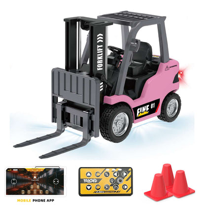1/64 RC Forklift Full Proportion Control Realistic Details Road Barrier Desktop Ornaments Gift Parent Child Interaction RTR