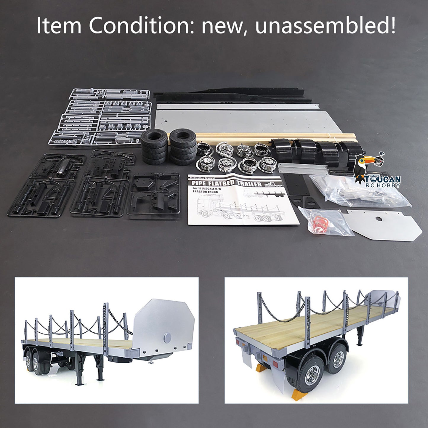TOUCAN 1/14 2Axle RC Tractor Flatbed Semi Trailer Truck for DIY TAMIYA Model