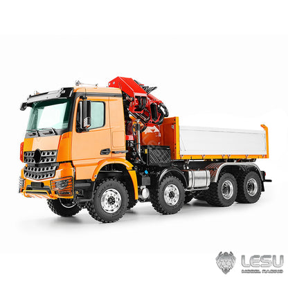 LESU 3348 1/14 Metal Hydraulic 3 Ways RC Dump Truck with Crane 2 Speed Transmission 7CH Valve Sound Light for Construction Vehicle Enthusiast