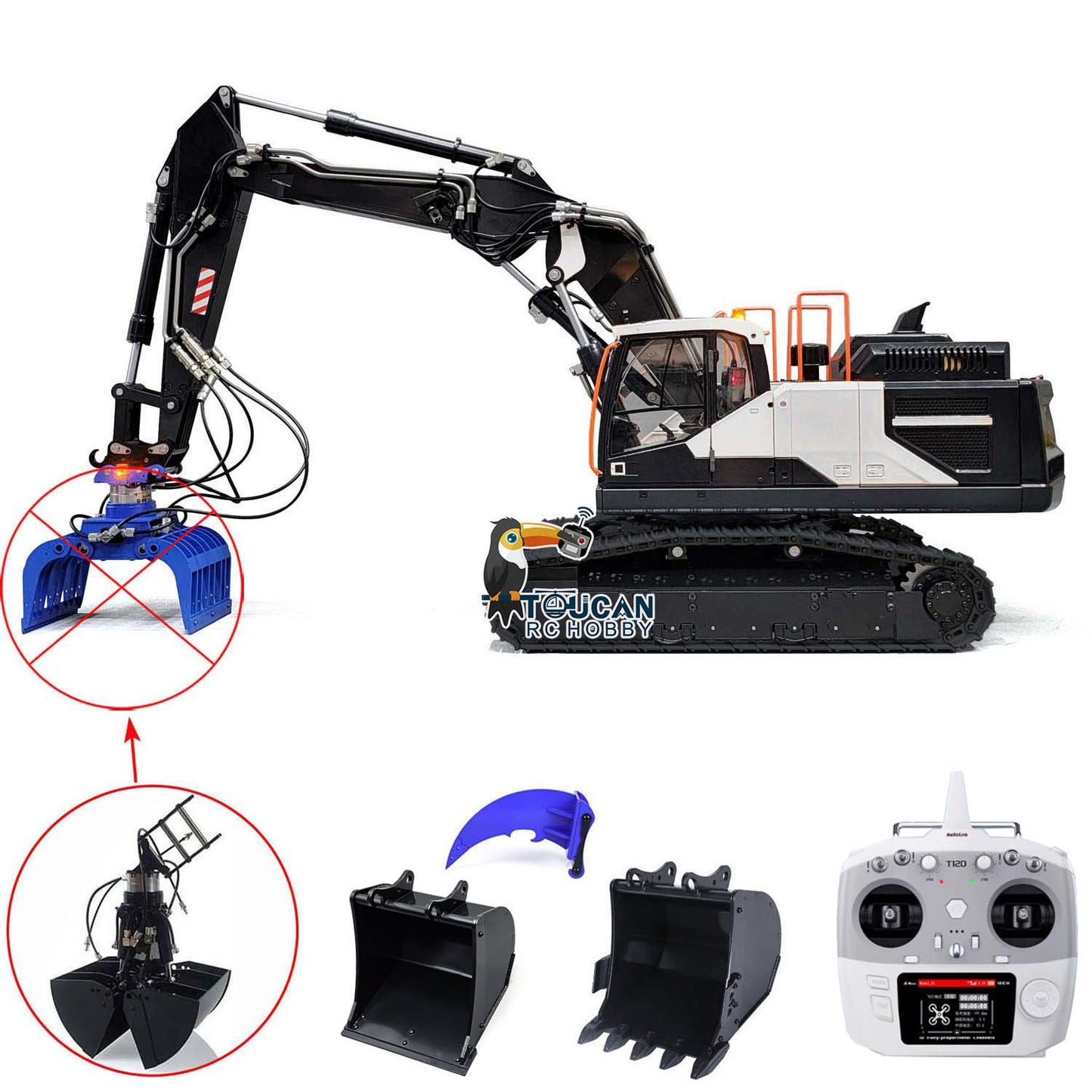 MTM Metal Remote Control Tracked Digger Cars 1/14 EC380 3 Arms RC Hydraulic Excavator Clamshell Bucket Ripper Engineering Vehicles