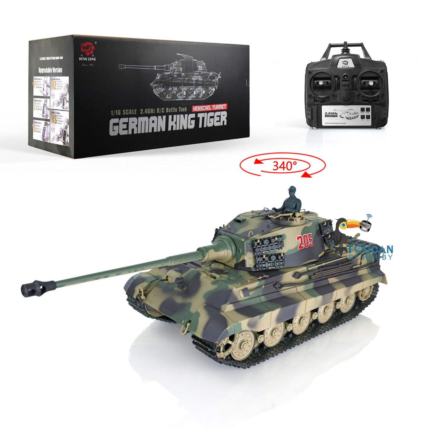 TOUCAN RC HOBBY Henglong 1/16 TK7.0 Plastic German King Tiger RTR RC Tank Model 3888A Sound Light Smoke BB Infrared Combat Metal Barrel