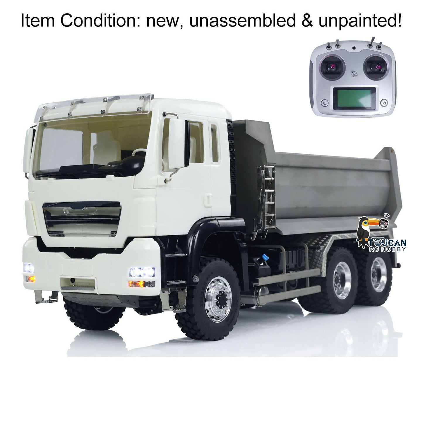LESU Metal 1/14 6*6 Front Cylinder Hydraulic Dumper Truck Tipper Sound LED Light Motor Battery & Radio System & Charger