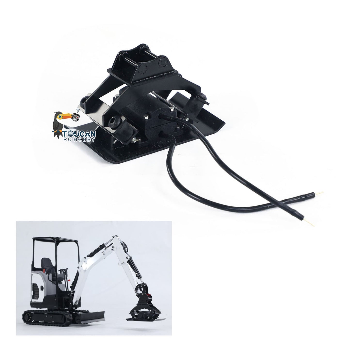 JXModel Metal Ripper Rake Grille Leveling Bucket Leveling Beam Electric Power Rammer Ditch Cleaning Bucket Gripper for 1/14 E20 RC Hydraulic Excavator DIY
