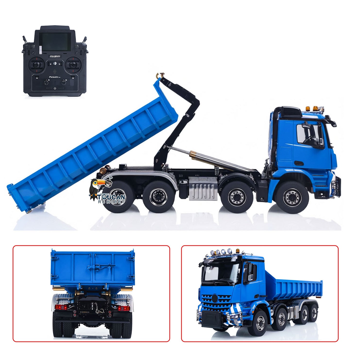 1/14 Remote Control Hydraulic Full Dumper 8*8 5 Valves RC Roll On Off Tipper Engineering Vehicle Differential Locks No Charger