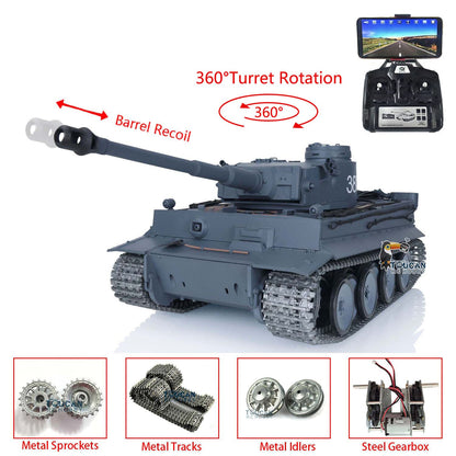 TOUCAN RC HOBBY Henglong 1/16 TK7.0 Promotion 3818 Tiger I RTR RC Tank FPV 360 Degrees Turret Barrel Recoil Smoke BB IR Metal Tracks Sprockets Idlers Wheels