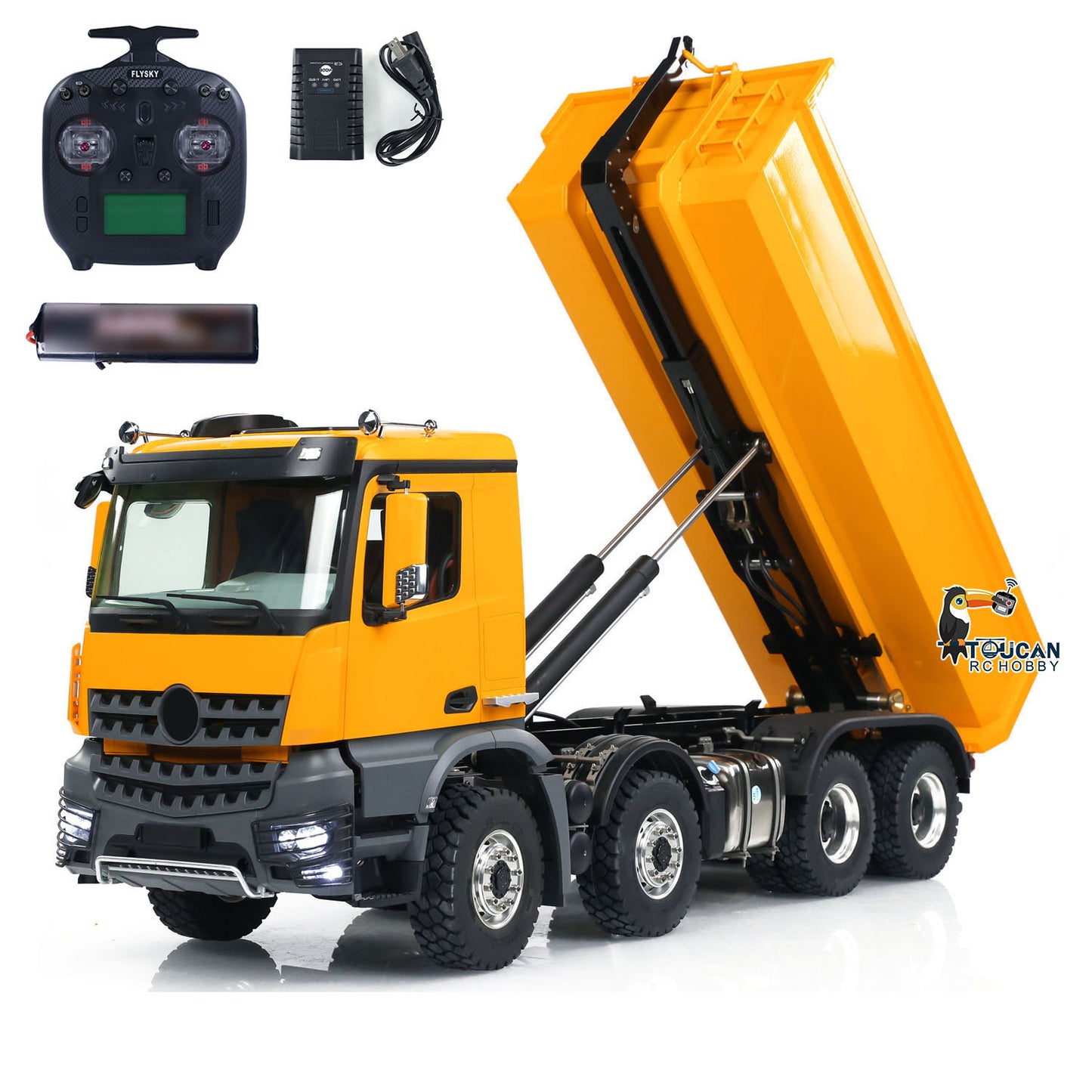 Kabolite K3365/K3366 1/14 Metal RC Roll on off Dumper Truck RTR 8x8 Hydraulic Tipper Vehicle 2-Speed Transmission Light & Sound System FlySky ST8 Controller Square/U-shaped Bucket for Model Collector
