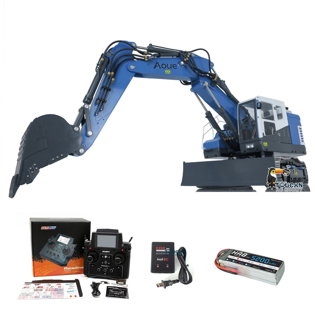 TOUCAN RC HOBBY LESU AOUE ET26L 1/14 Metal RC Hydraulic Excavator B0012 RTR Short Tail 3-Arm Tracked Digger Construction Model Light FlySky PL18EV Controller for Hobby Collectors