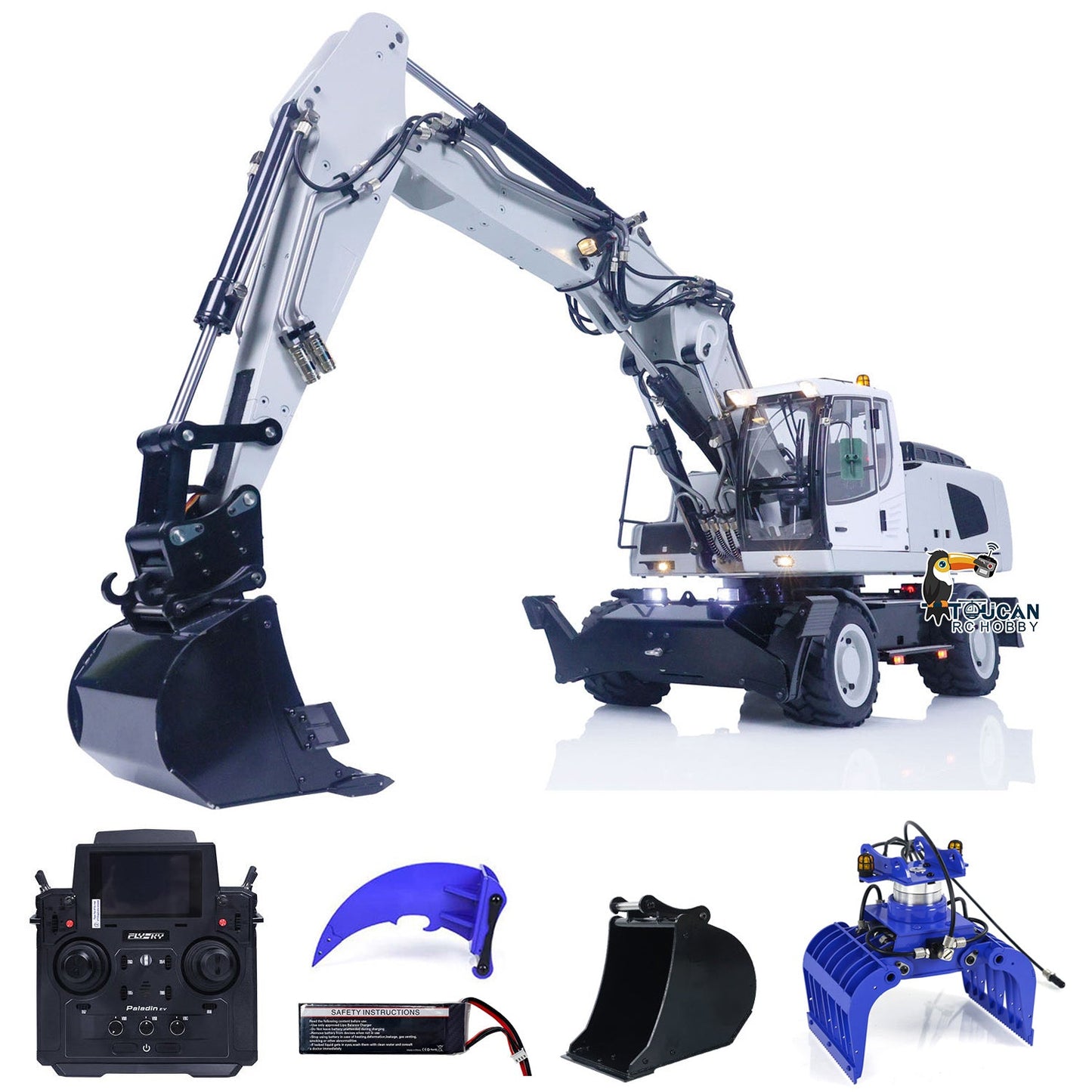 TOUCAN RC HOBBY MTModel 946-3 Metal 1/14 RC Hydraulic Excavator Grab 8-ways Reserving Valves Sound System Lights Ripper for Digger Model Enthusiasts