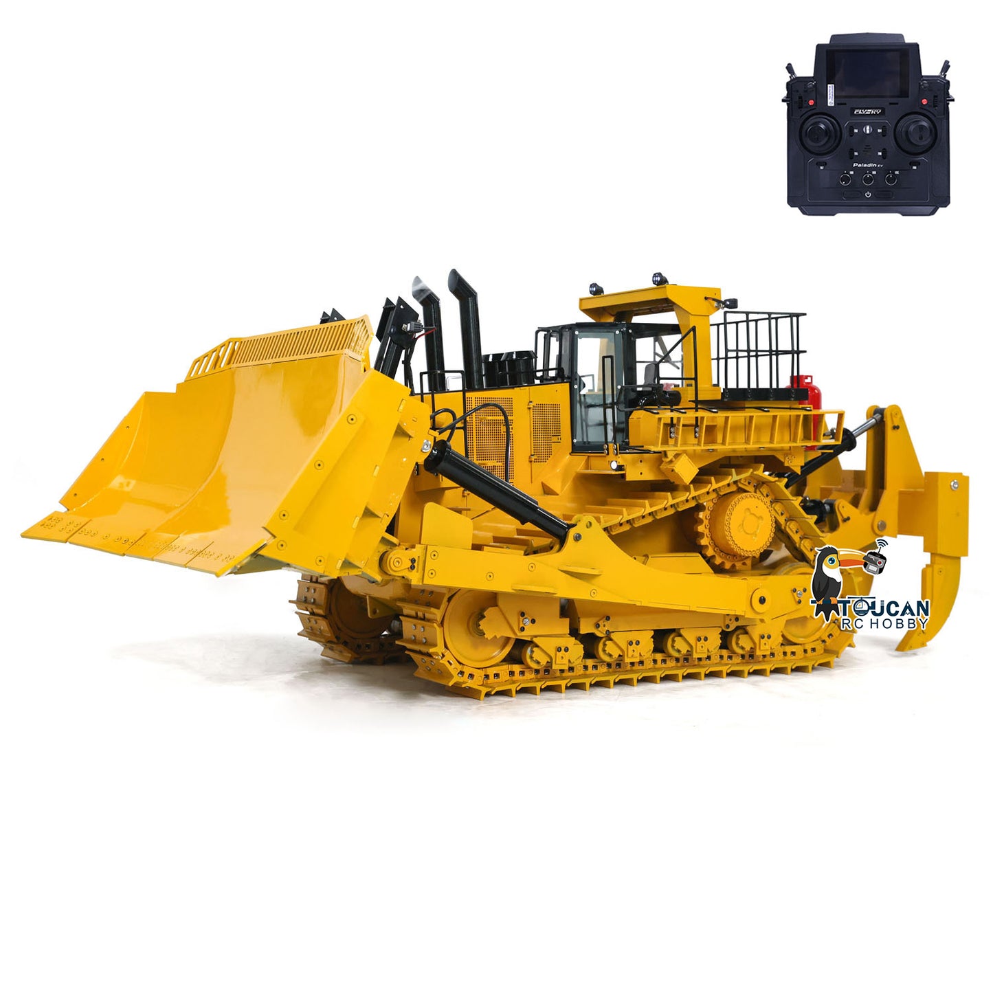 TOUCAN RC HOBBY D11T 1/10 Metal RC Hydraulic Bulldozer PNP 5-Way Valve Dual Pump 3 Rear Plows PL18EV Controller Smoke Light Sound for Model Collectors